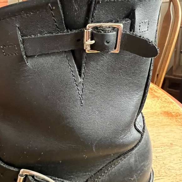 Frye Short Engineer Black Leather Moto Boots with Buckle - Picture 4 of 14